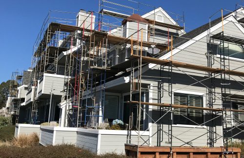 scaffold set up around townhomes