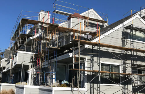 scaffold set up around townhomes