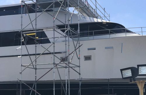 scaffold on the side of a yacht