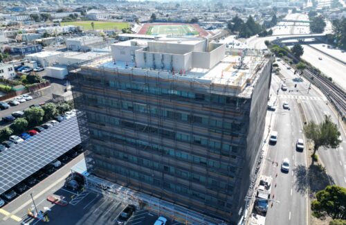 aerial view of daly city building scaffolding