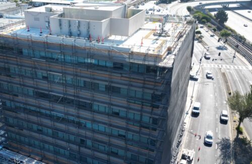 aerial view of daly city building scaffolding